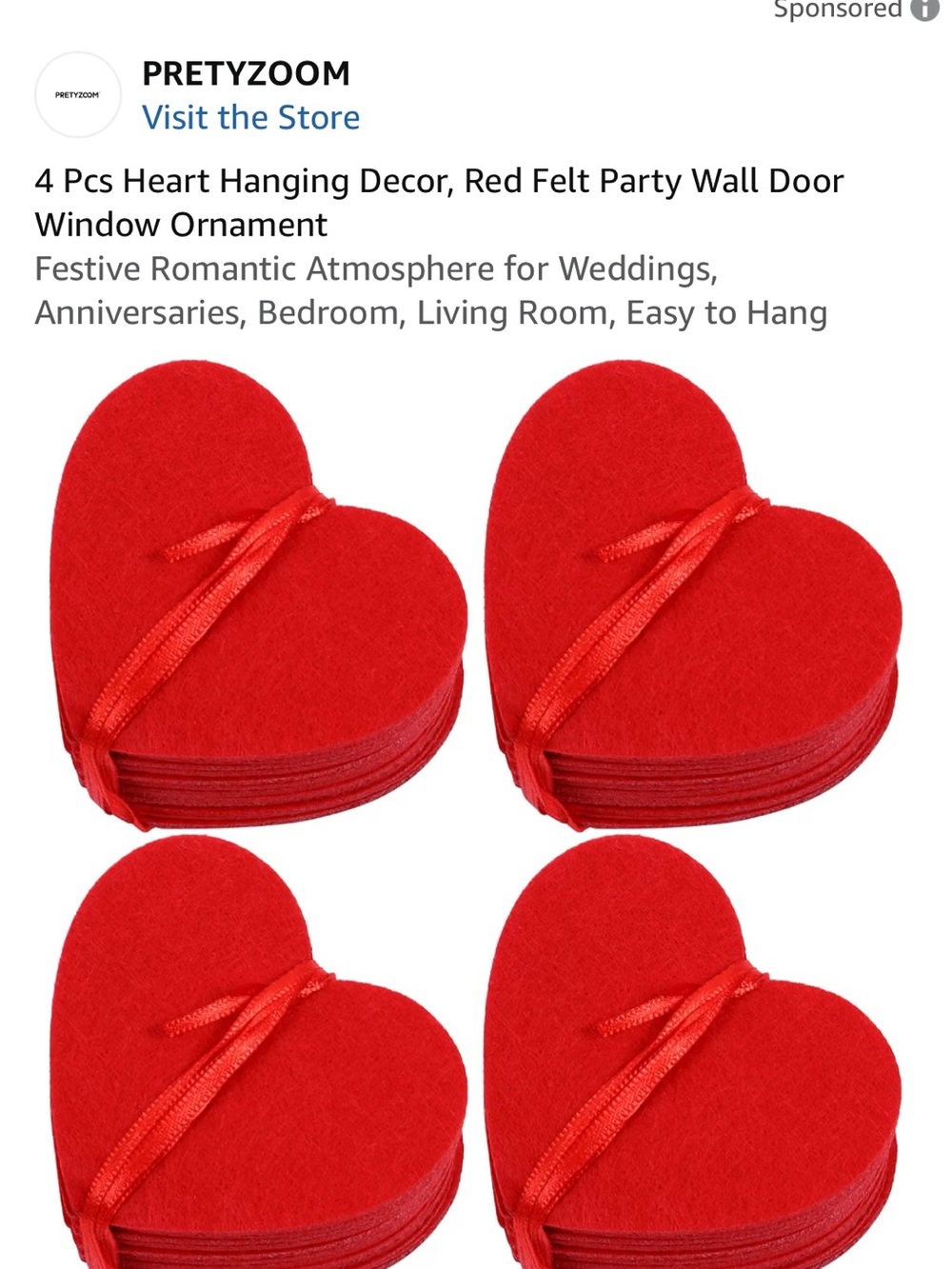 Red Felt Heart Hanging Decorations - 8 pack